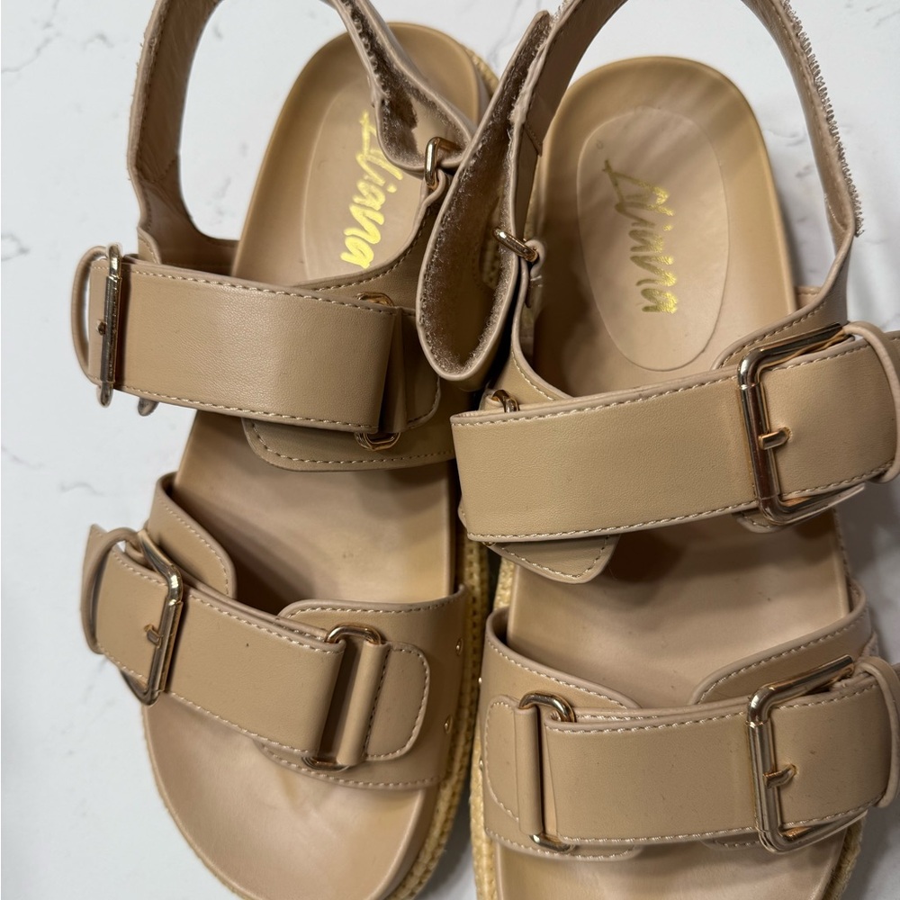 Tan Sandals with Buckle Straps